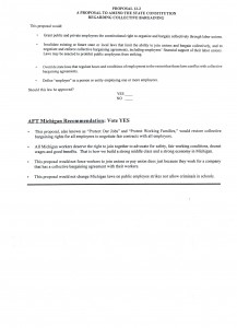 Ballot Language along with GEU and AFT Michigan's voting recommendation and reasoning for Proposal 2